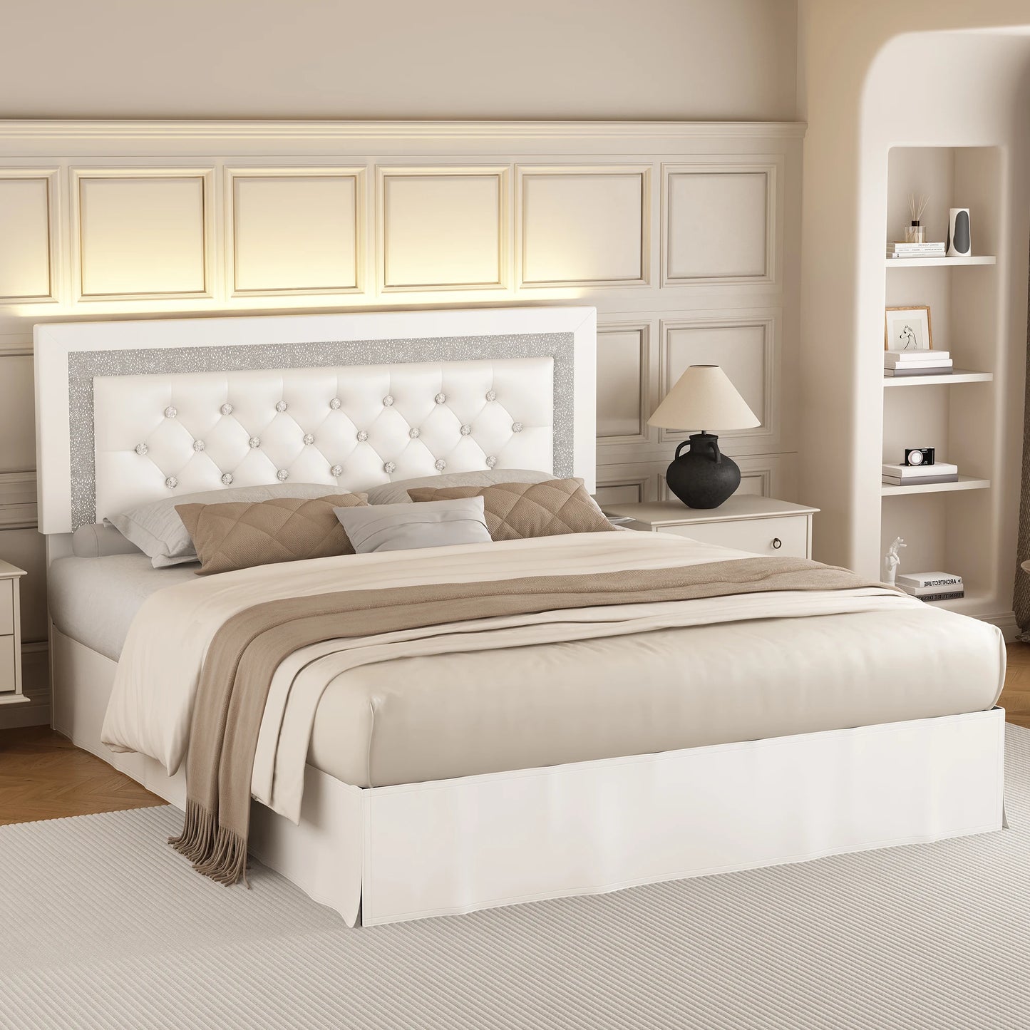 SIBEDS LED Bed Frame with Adjustable Headboard & Under-Bed Storage