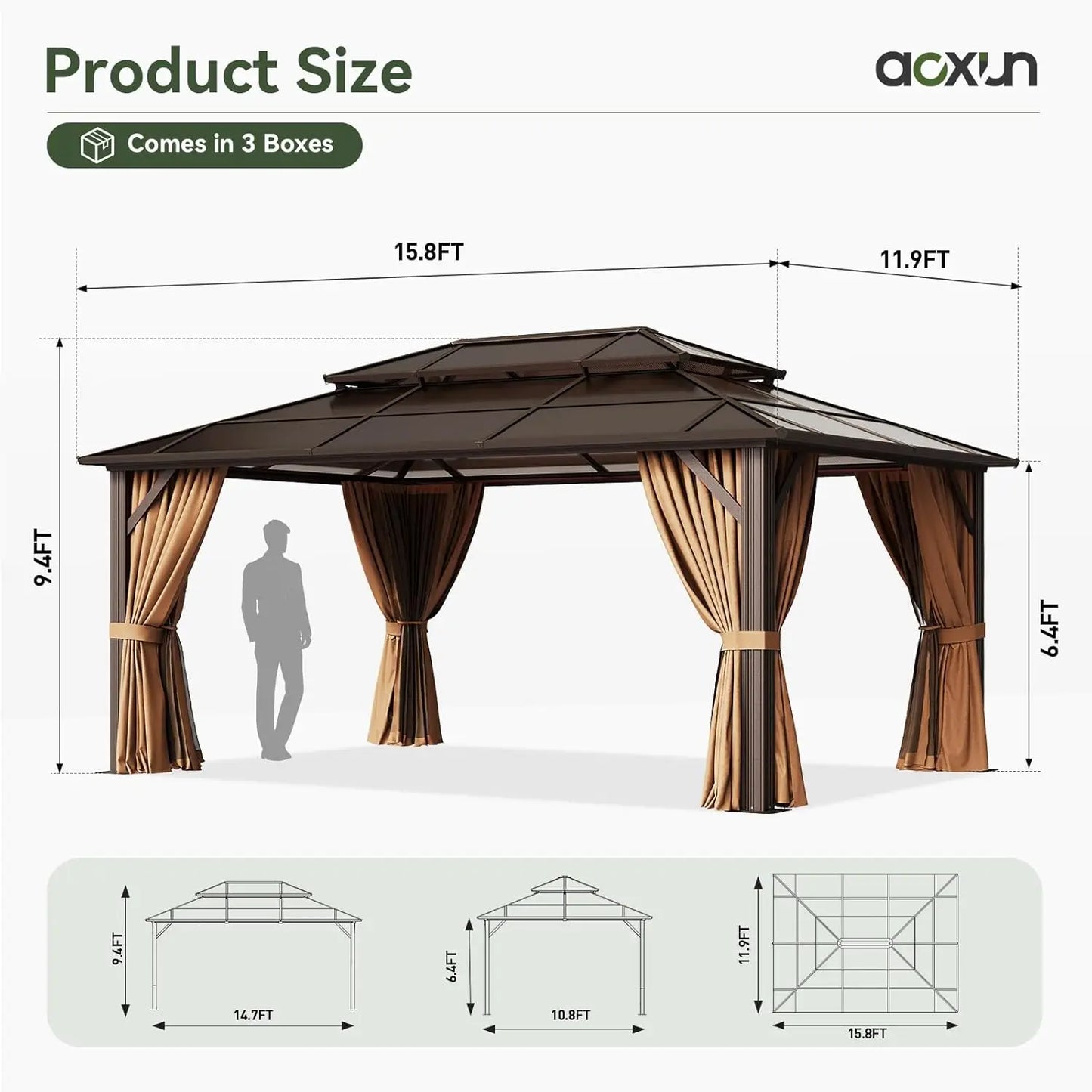 12x16 Hardtop Gazebo with Curtains & Mosquito Netting | Aluminum Frame, Polycarbonate Double Roof