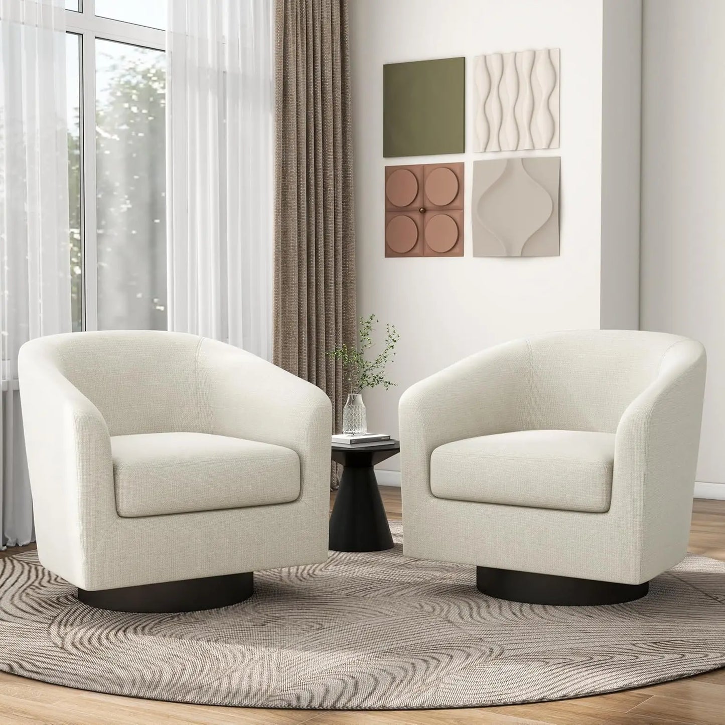 360° Swivel Barrel Chair Set of 2 | Upholstered Accent Armchair for Living Room & Bedroom