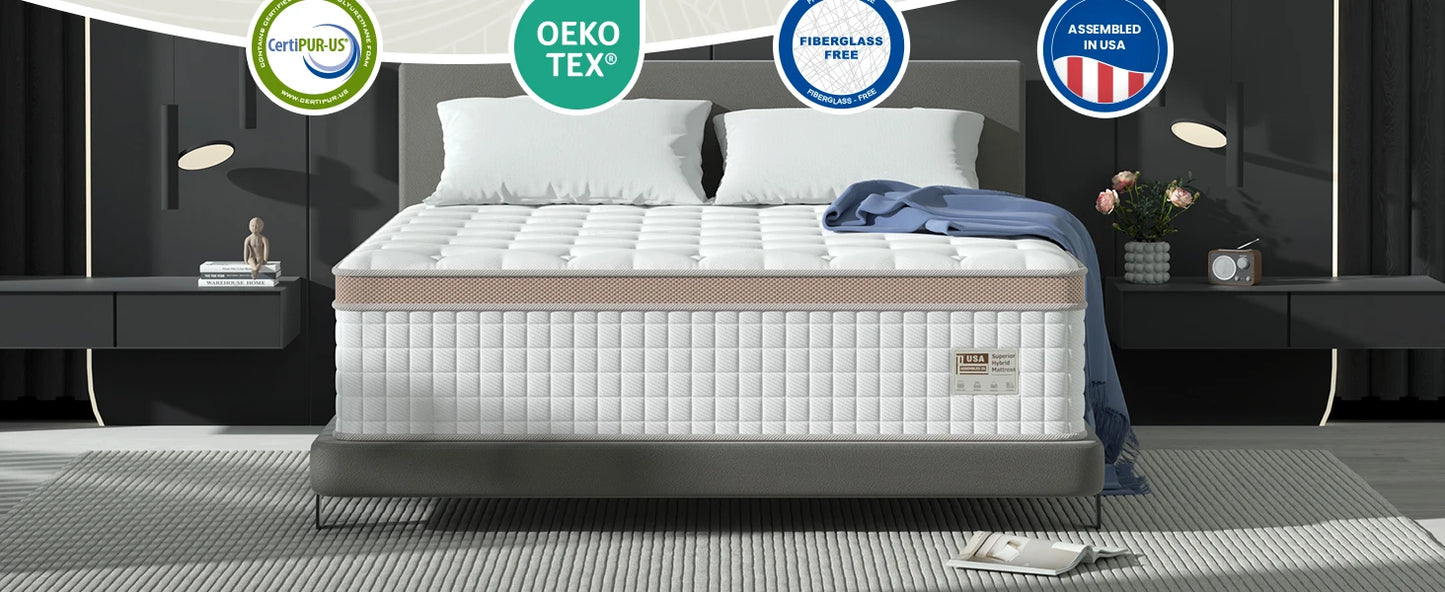 BedStory 14" Luxury Hybrid Mattress – Gel Memory Foam & Pocket Springs, Made in USA