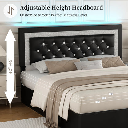 SIBEDS LED Bed Frame with Adjustable Headboard & Under-Bed Storage
