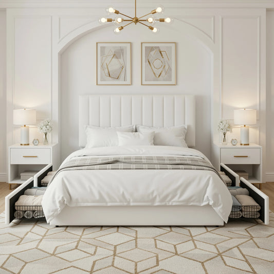 HOOMIC Velvet Bed Frame with 4 Storage Drawers & Adjustable Headboard