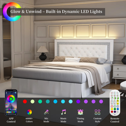 SIBEDS LED Bed Frame with Adjustable Headboard & Under-Bed Storage
