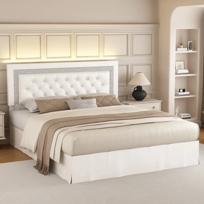 SIBEDS LED Bed Frame with Adjustable Headboard & Under-Bed Storage