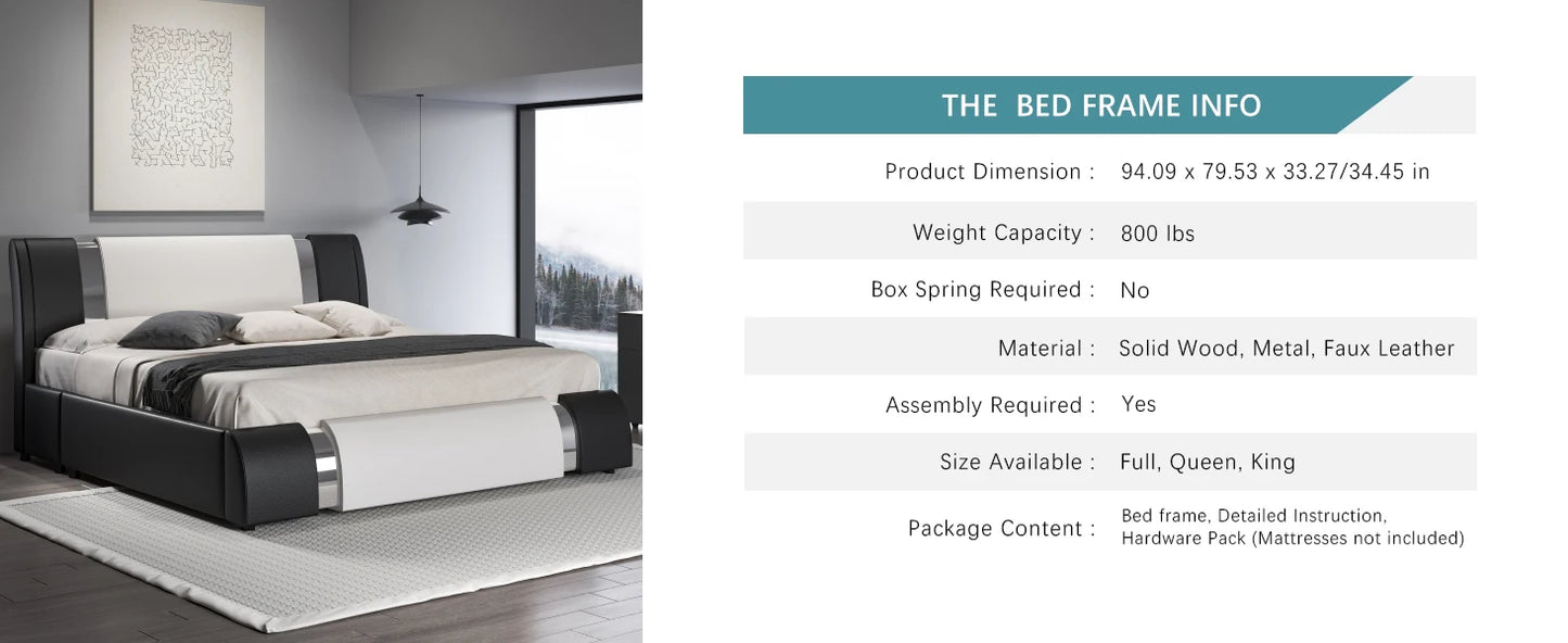 Modern Faux Leather Platform Bed Frame with Adjustable Headboard & Iron Décor – 800 LB Capacity | Queen King