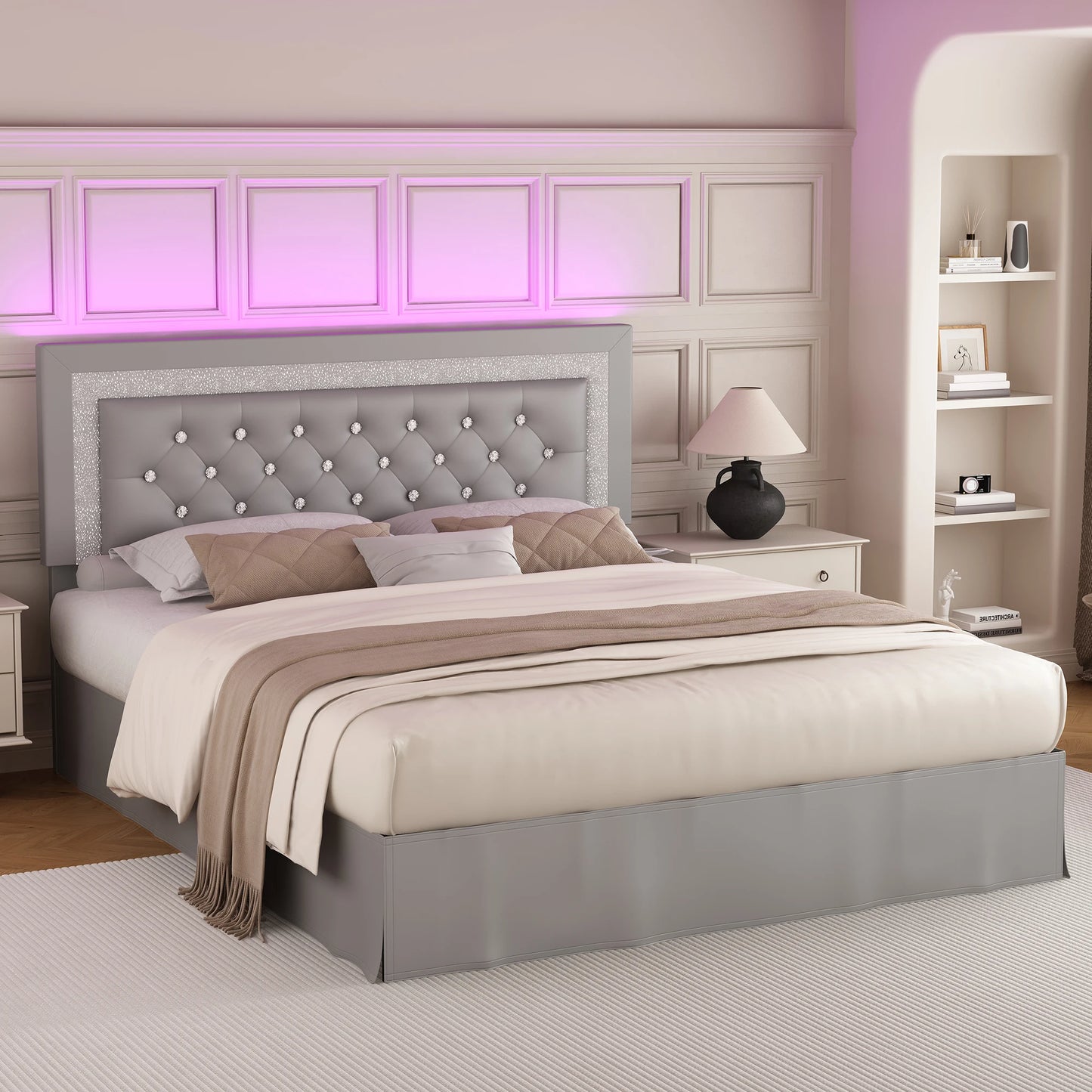 SIBEDS LED Bed Frame with Adjustable Headboard & Under-Bed Storage