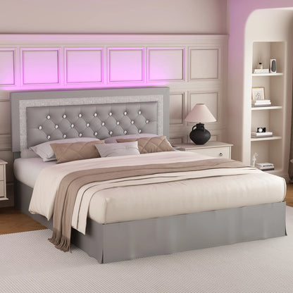 SIBEDS LED Bed Frame with Adjustable Headboard & Under-Bed Storage
