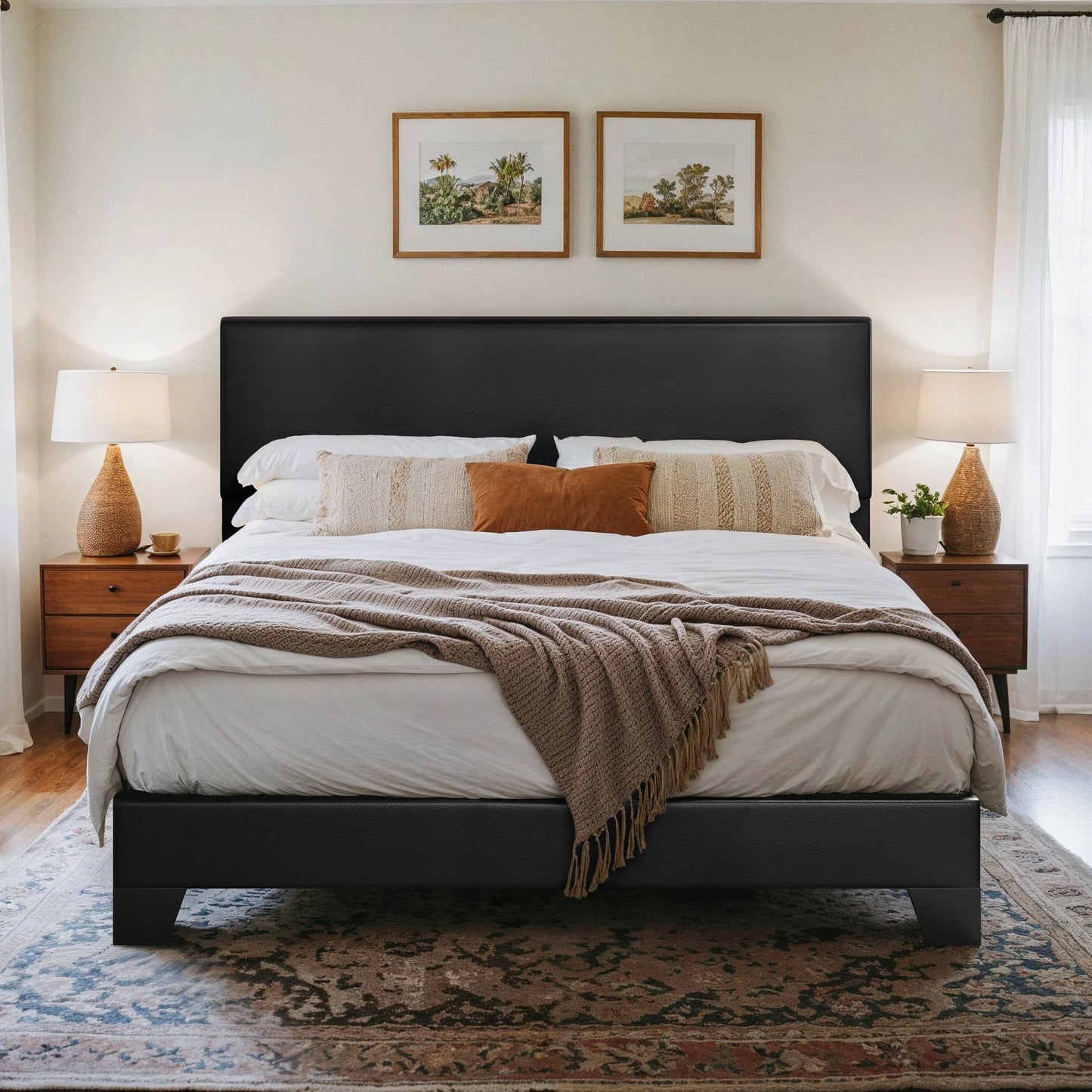 Upholstered Bed Frame with Adjustable Headboard – Soft Linen Fabric, Noise-Free, No Box Spring | Full Queen King