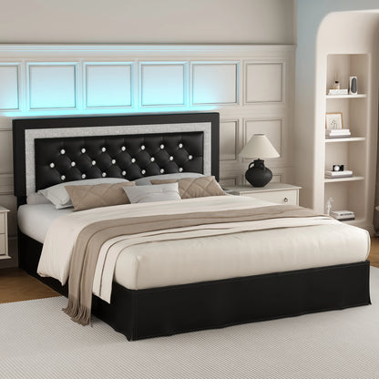 SIBEDS LED Bed Frame with Adjustable Headboard & Under-Bed Storage