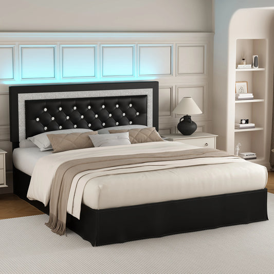 SIBEDS LED Bed Frame with Adjustable Headboard & Under-Bed Storage