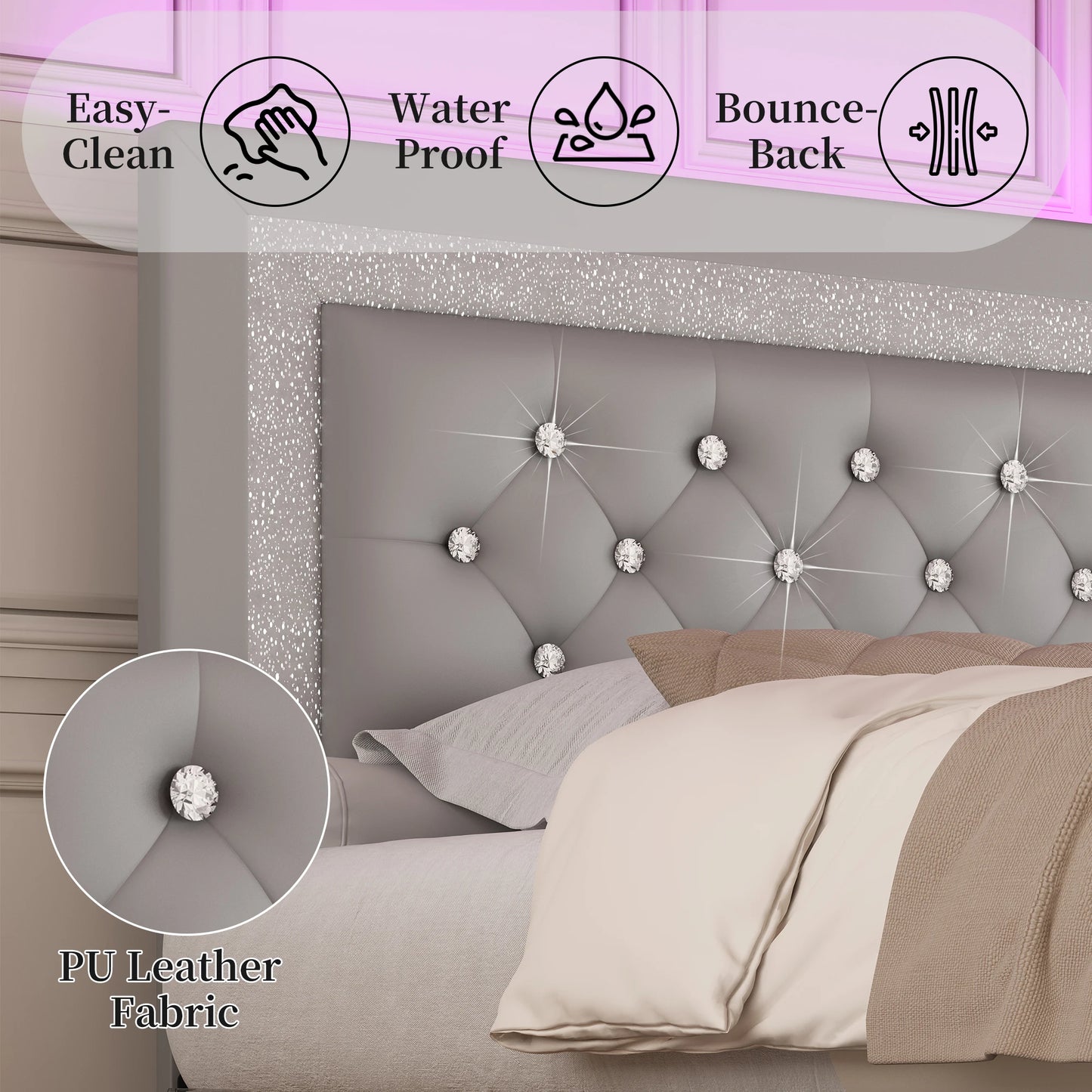 SIBEDS LED Bed Frame with Adjustable Headboard & Under-Bed Storage