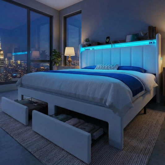 HOOMIC Smart Bed Frame with Storage Drawers, LED Lights & Charging Station