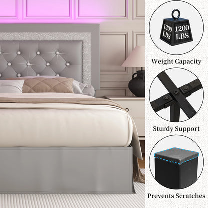 SIBEDS LED Bed Frame with Adjustable Headboard & Under-Bed Storage