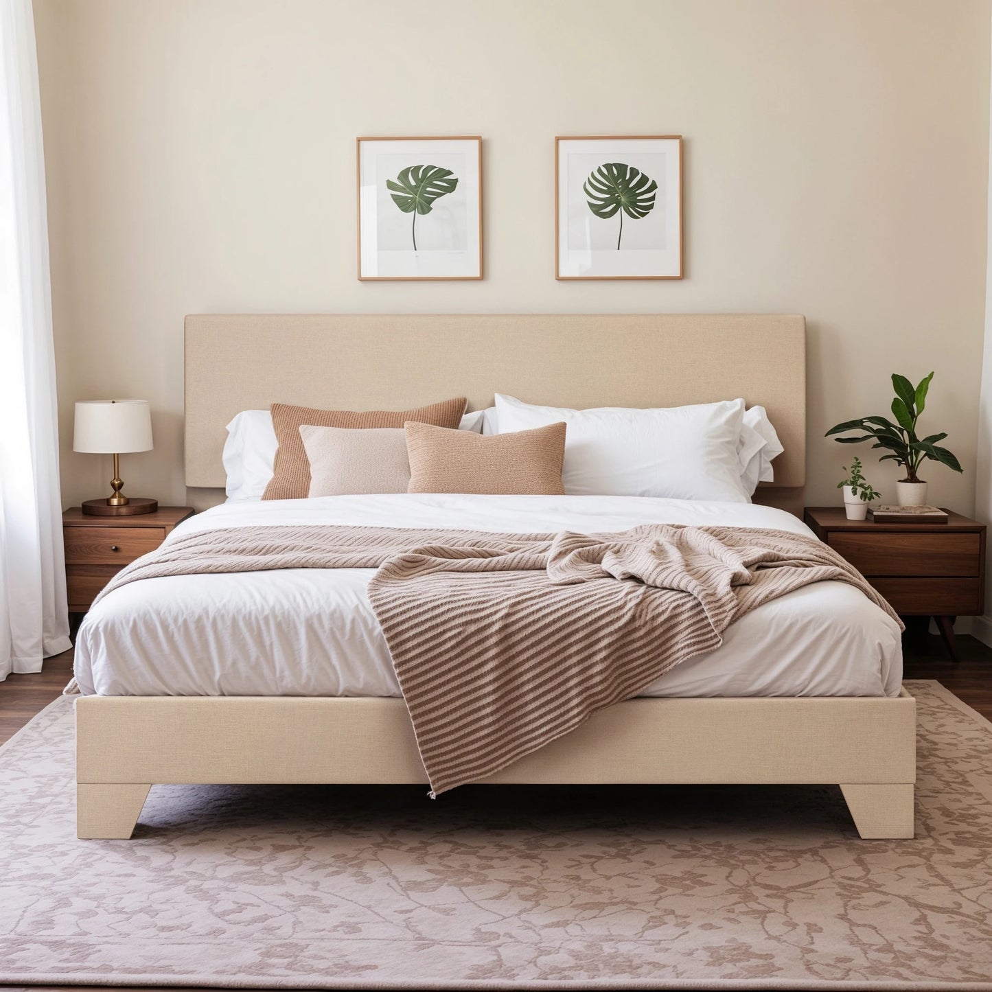 Upholstered Bed Frame with Adjustable Headboard – Soft Linen Fabric, Noise-Free, No Box Spring | Full Queen King