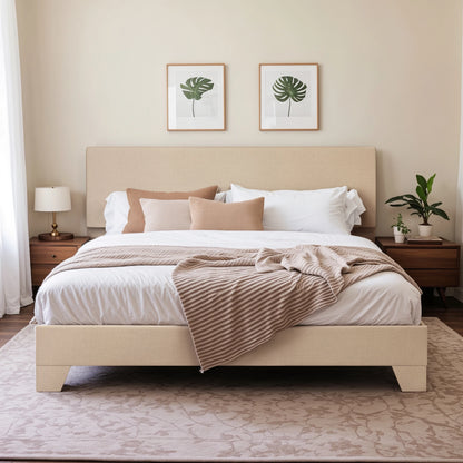 Upholstered Bed Frame with Adjustable Headboard – Soft Linen Fabric, Noise-Free, No Box Spring | Full Queen King