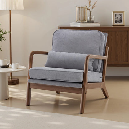 Mid-Century Modern Accent Chair | Fabric Armchair with Waist Cushion