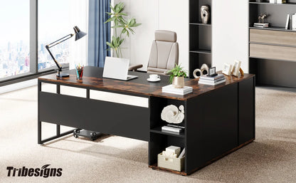 Tribesigns 71" L-Shaped Executive Desk with Storage Cabinet & Shelves