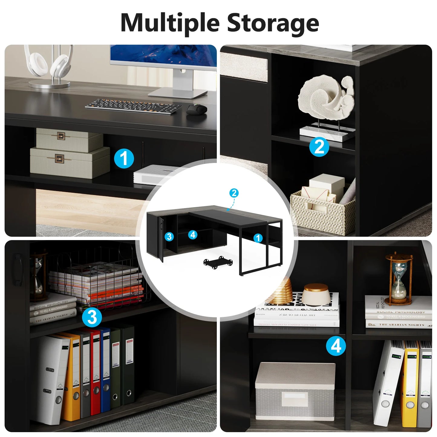 Tribesigns 71" L-Shaped Executive Desk with Storage Cabinet & Shelves