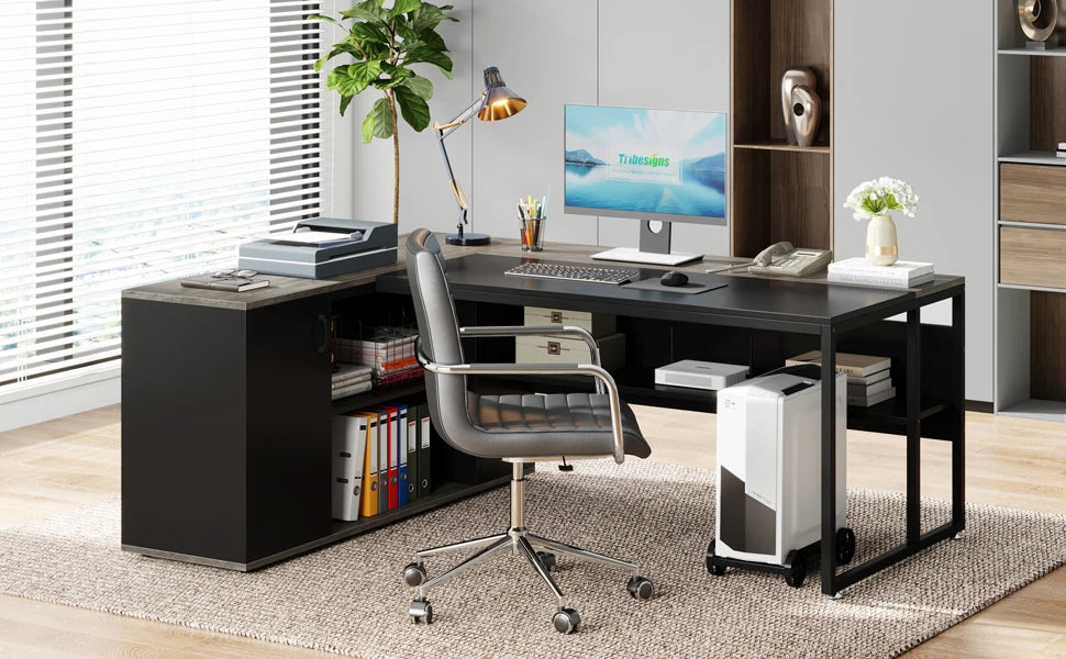 Tribesigns 71" L-Shaped Executive Desk with Storage Cabinet & Shelves