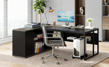 Tribesigns 71" L-Shaped Executive Desk with Storage Cabinet & Shelves