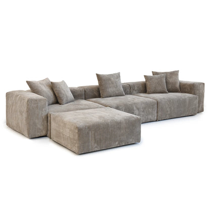 141" L-Shaped Corduroy Sectional Sofa with Ottoman | Oversized 3-Seater with Removable Covers