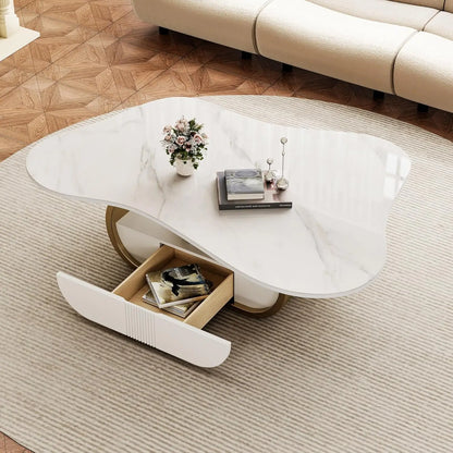 Butterfly Coffee Table | 41.7" Sintered Stone Top with Storage Drawer & Gold Frame