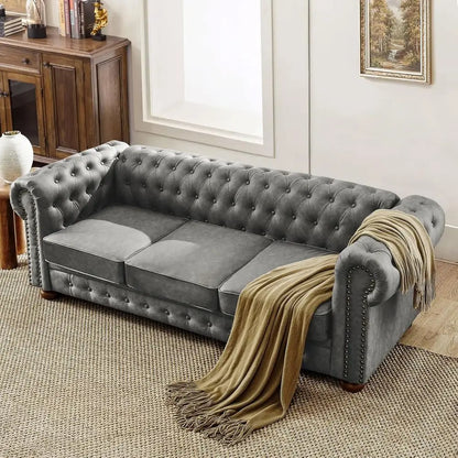 3-Seater PU Leather Chesterfield Sofa | Button Tufted, Nail Trim & Gourd Legs