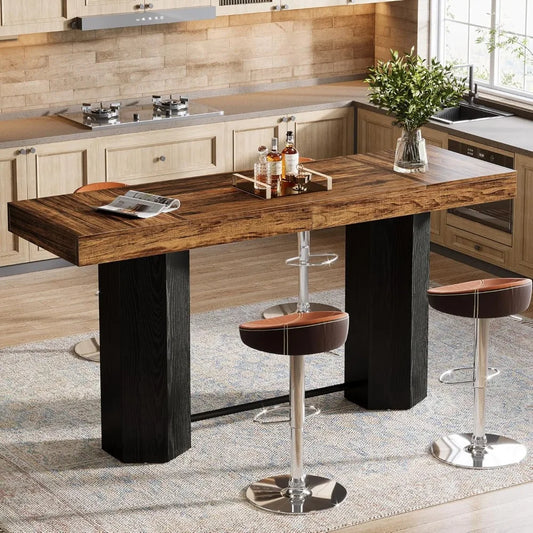 71" Industrial Bar Table | Counter Height Dining Table with Metal Footrest