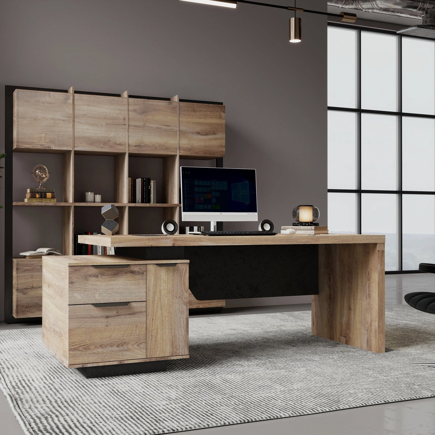 Extendable Executive Office Desk 63"–71" | L-Shape Computer Workstation with Reversible Storage Cabinet