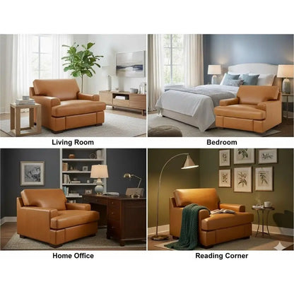 Executive Leather Lounge Chair – Tan Accent Chair for Office & Reception
