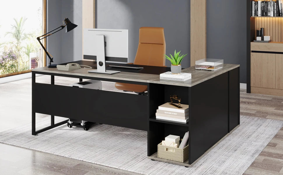 Tribesigns 71" L-Shaped Executive Desk with Storage Cabinet & Shelves