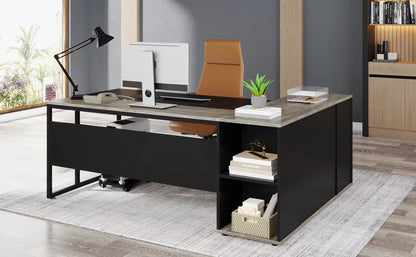 Tribesigns 71" L-Shaped Executive Desk with Storage Cabinet & Shelves