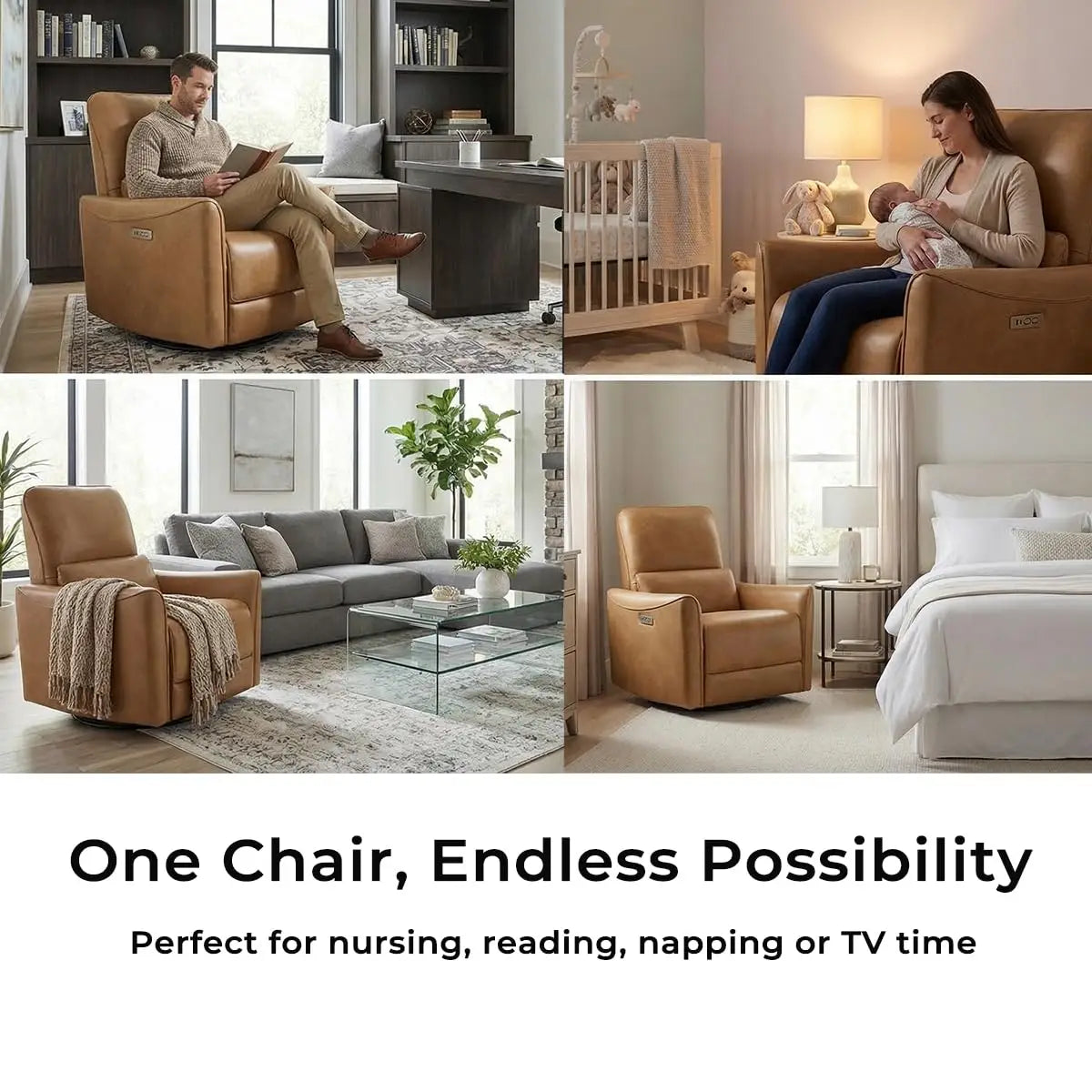 Power Swivel Glider Recliner Chair with Lumbar Support & USB Charging