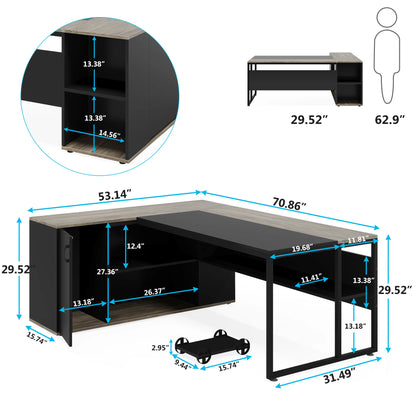 Tribesigns 71" L-Shaped Executive Desk with Storage Cabinet & Shelves