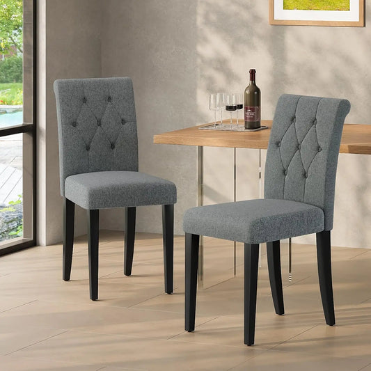 Upholstered Dining Chairs Set of 4 – Button-Tufted Parsons Style with Solid Wood Legs