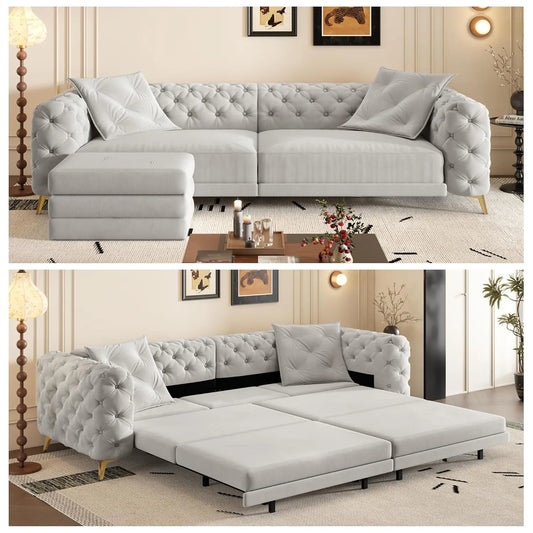 3-in-1 Velvet Convertible Sleeper Sofa with Ottoman | King Size Pull-Out Couch Bed