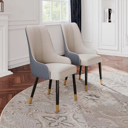 Diamond-Stitched Dining Chairs Set of 2 | 38" High Back, Faux Leather & Metal Legs