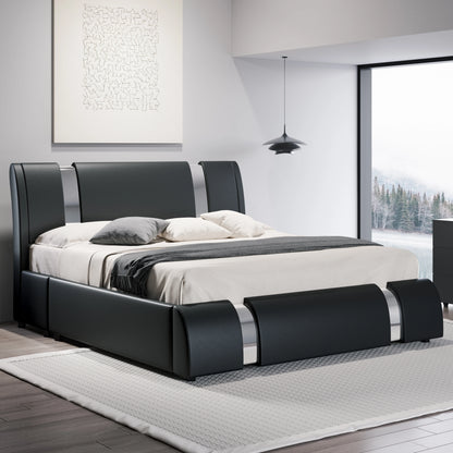 Modern Faux Leather Platform Bed Frame with Adjustable Headboard & Iron Décor – 800 LB Capacity | Queen King