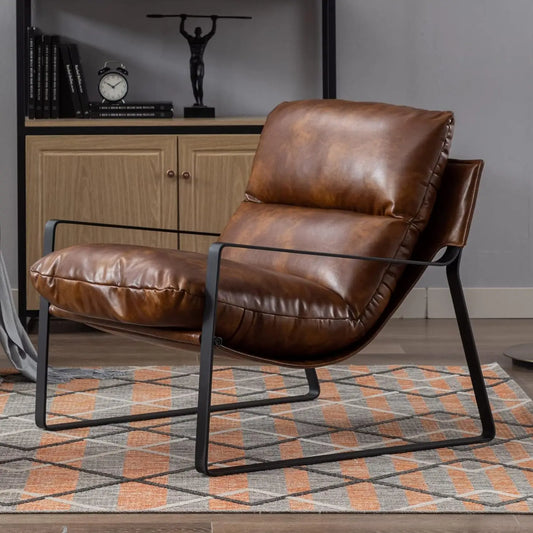 Modern PU Leather Accent Chair | Cushioned Lounge Chair with Metal Frame