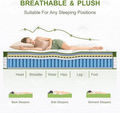 BedStory Hybrid Mattress – Gel Memory Foam & Pocket Springs (12" & 14", Full/Queen/King)