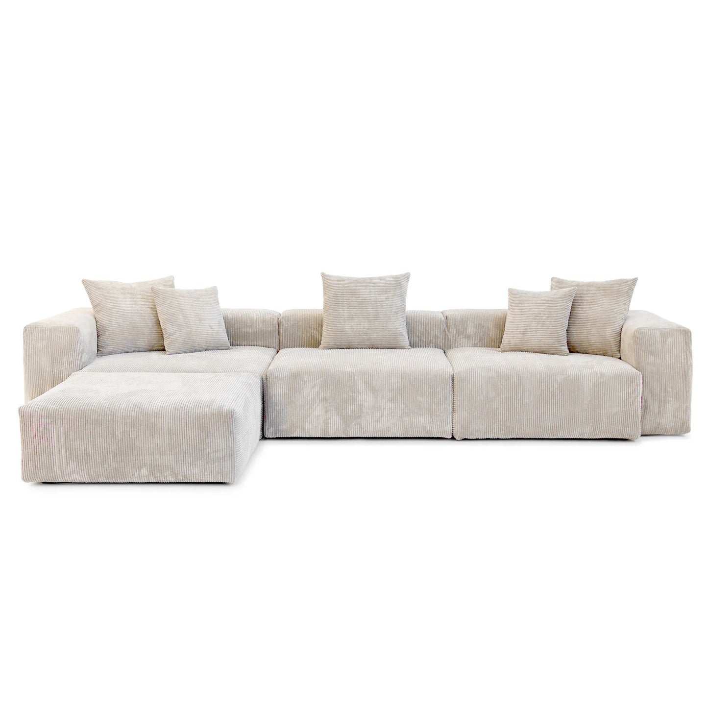 141" L-Shaped Corduroy Sectional Sofa with Ottoman | Oversized 3-Seater with Removable Covers