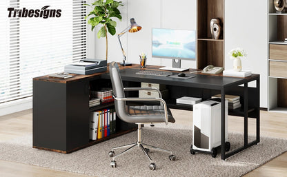 Tribesigns 71" L-Shaped Executive Desk with Storage Cabinet & Shelves