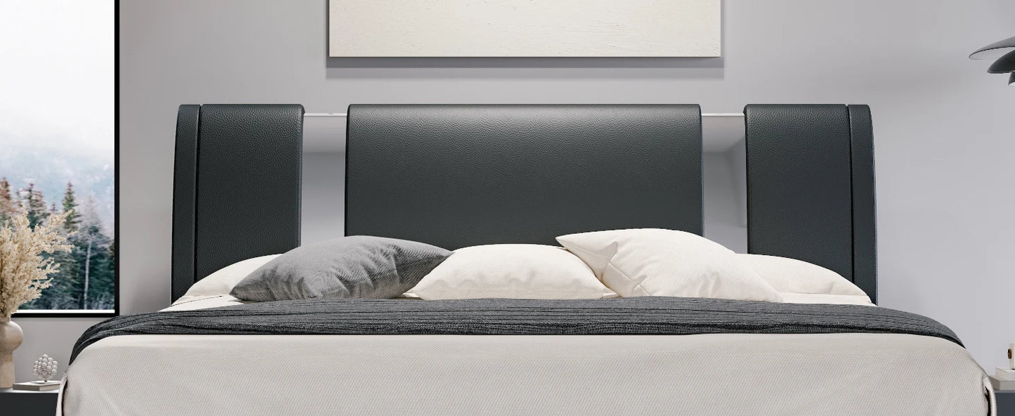 Modern Faux Leather Platform Bed Frame with Adjustable Headboard & Iron Décor – 800 LB Capacity | Queen King