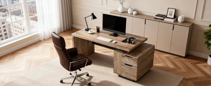 Extendable Executive Office Desk 63"–71" | L-Shape Computer Workstation with Reversible Storage Cabinet