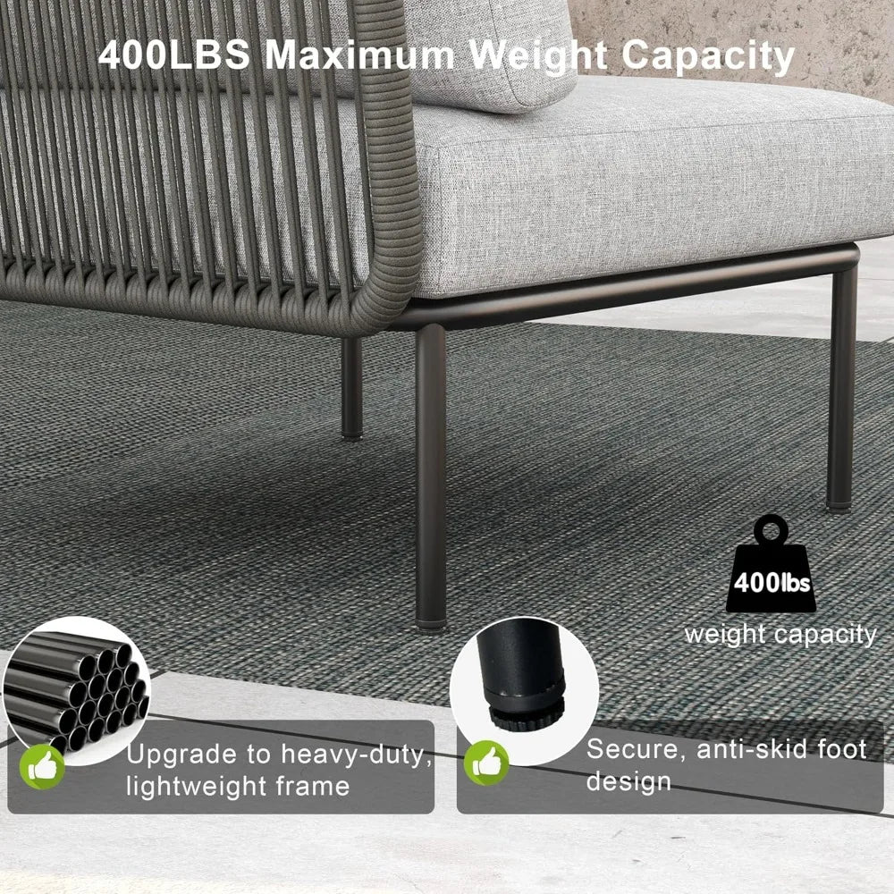 7-Piece Aluminum Modular Patio Sectional Set with Tempered Glass Coffee Table & Thick Cushions