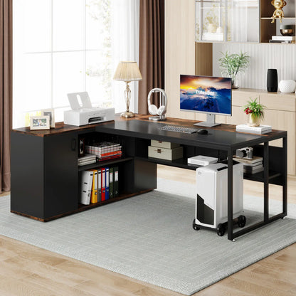 Tribesigns 71" L-Shaped Executive Desk with Storage Cabinet & Shelves