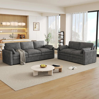 2-Piece Chenille Cloud Sofa Set | Oversized 3-Seater Couch & Loveseat with Double Plush Cushions