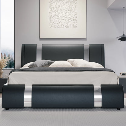 Modern Faux Leather Platform Bed Frame with Adjustable Headboard & Iron Décor – 800 LB Capacity | Queen King