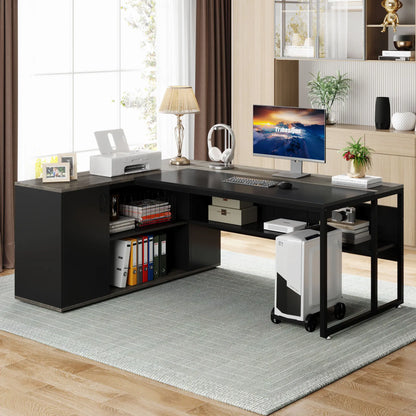 Tribesigns 71" L-Shaped Executive Desk with Storage Cabinet & Shelves