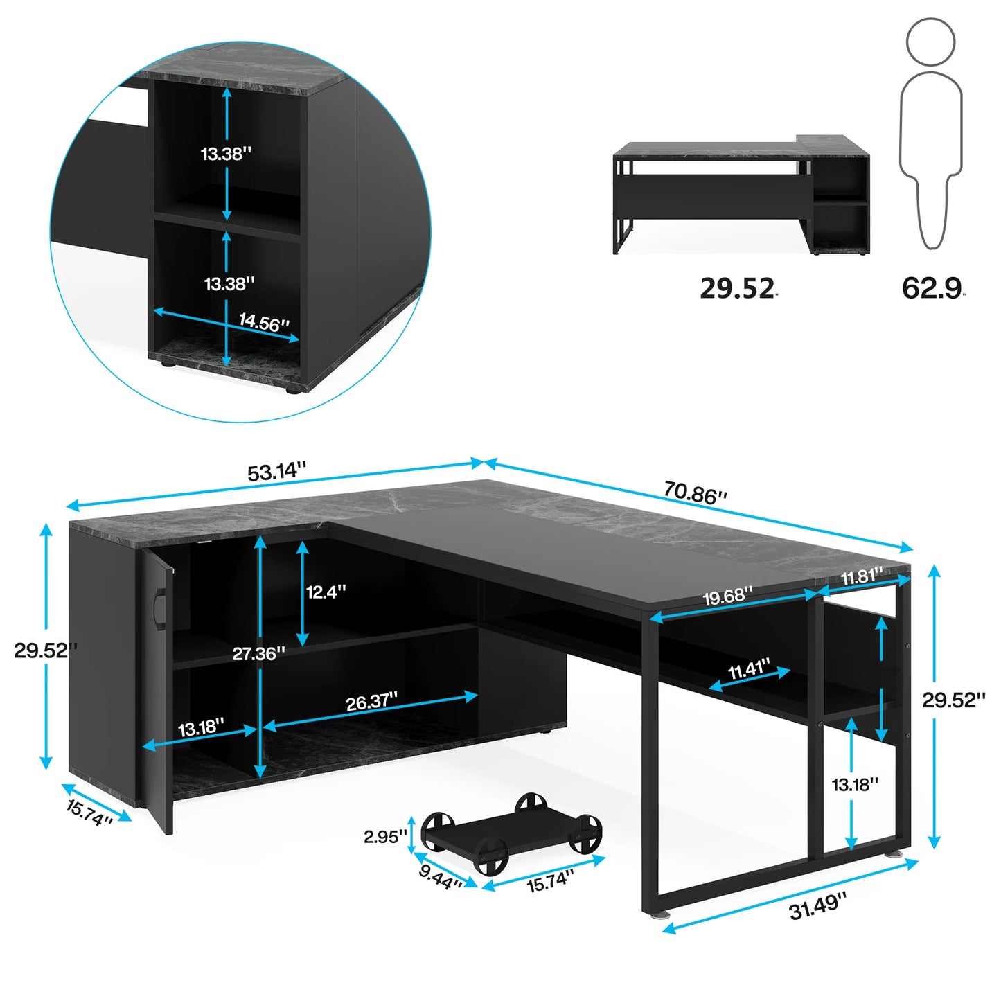 Tribesigns 71" L-Shaped Executive Desk with Storage Cabinet & Shelves